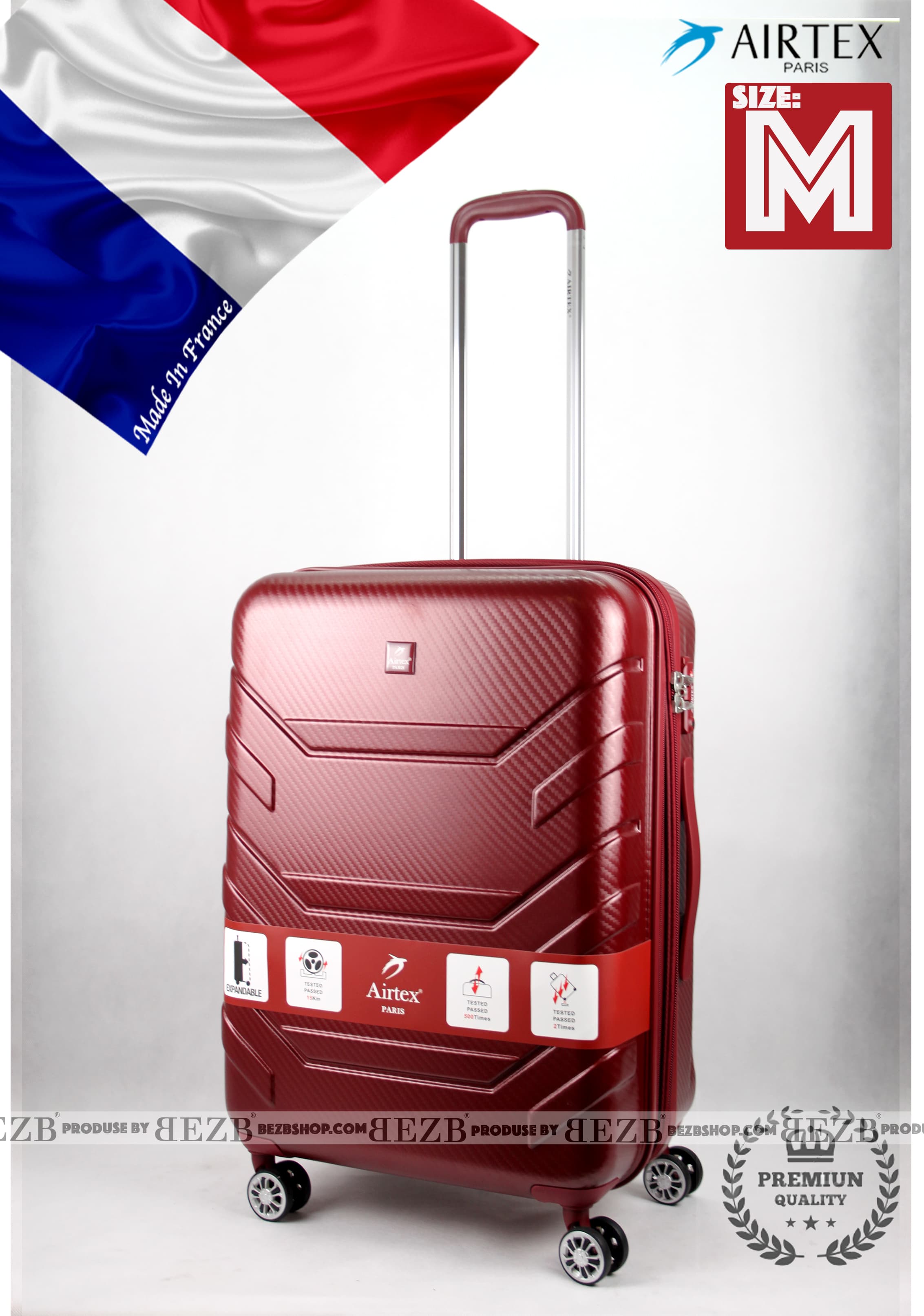 Французский ударостойкий чемодан Средний из поликарбоната на 4-ых колесах 'AIRTEX ' 7313 M RED - 1
