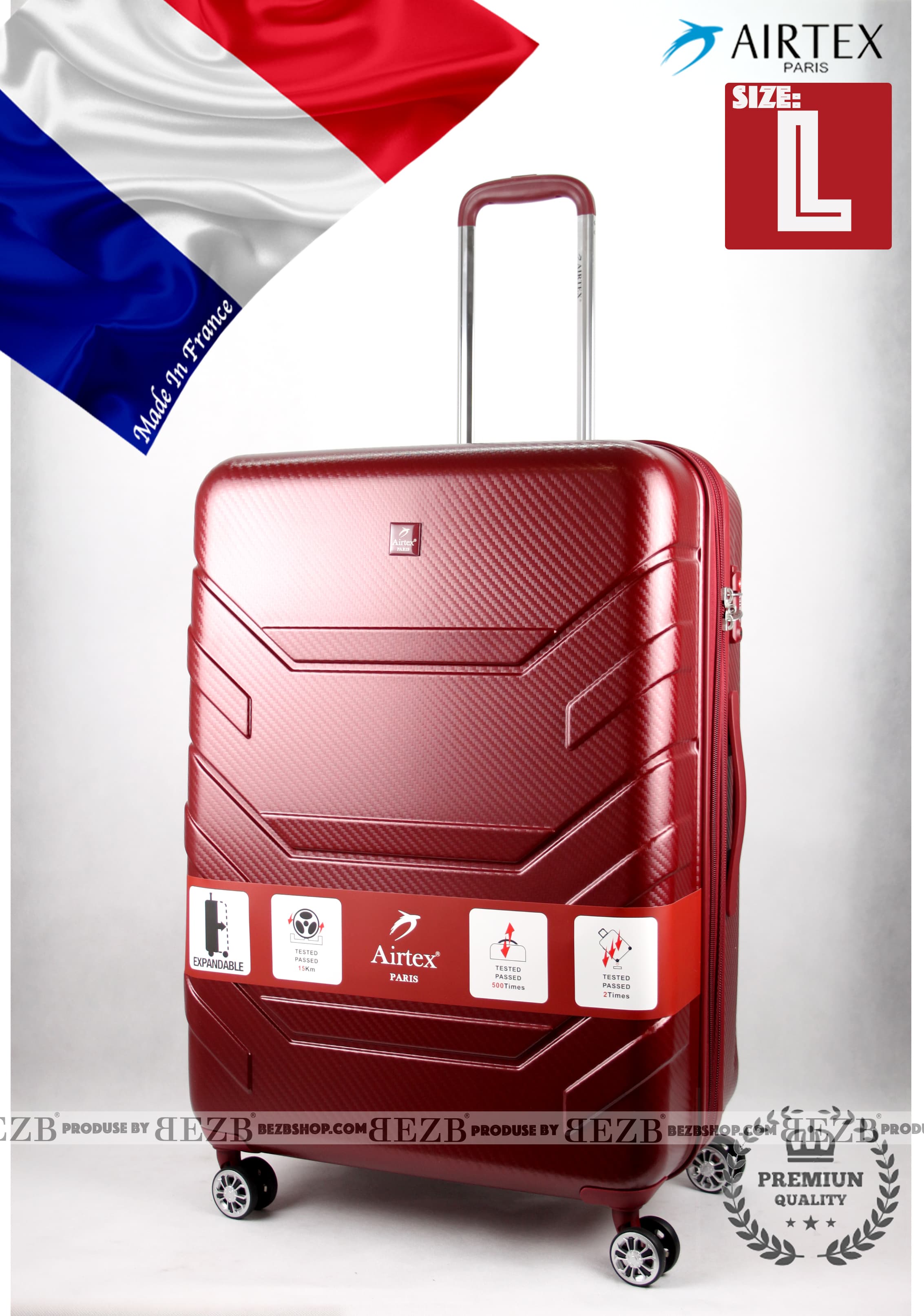 Французский ударостойкий чемодан Большой из поликарбоната на 4-ых колеса 'AIRTEX ' 7313 L RED - 1
