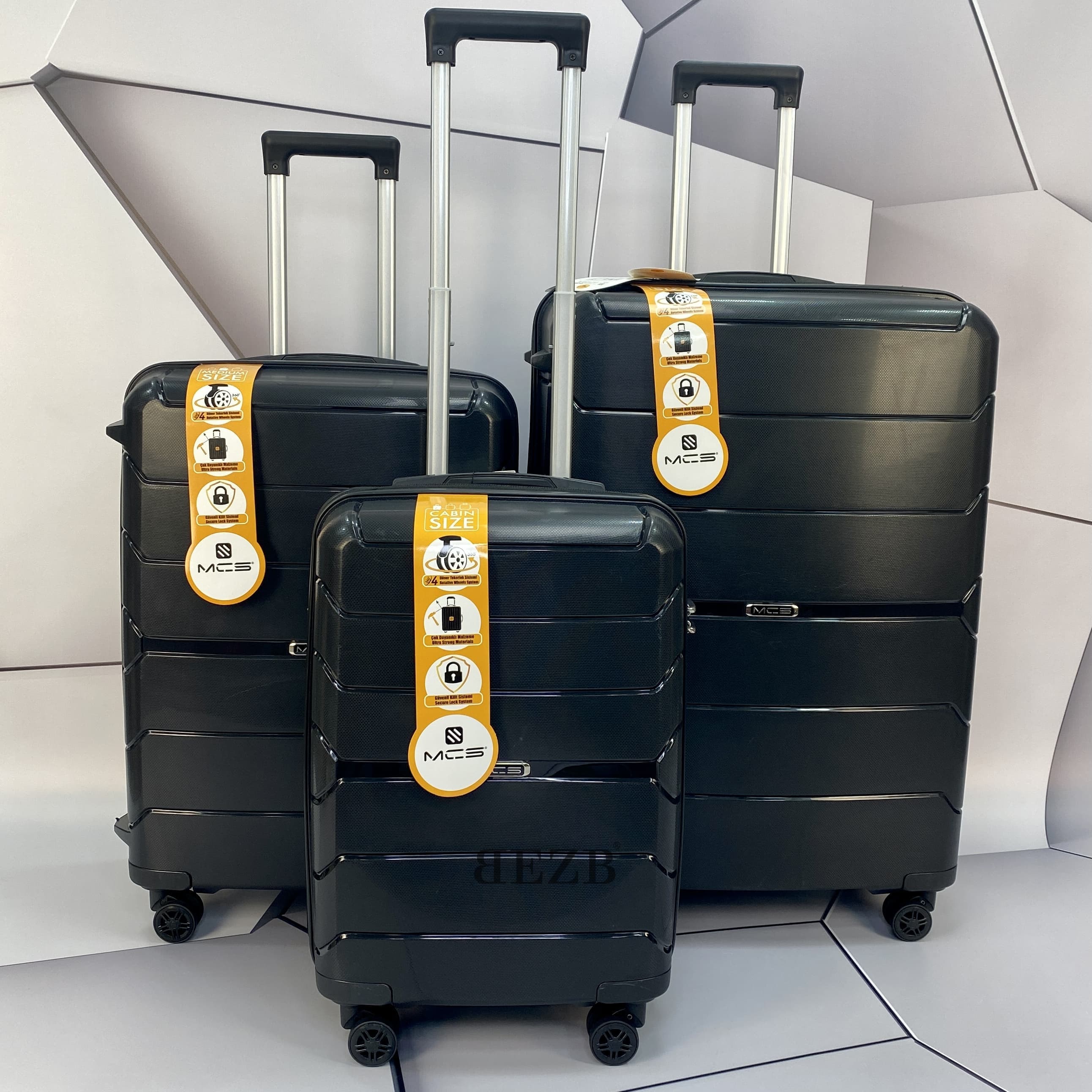 Комплект чемоданов из ПОЛИПРОПИЛЕНА! Ударостойкиe ! SET MCS V366 BLACK - 9