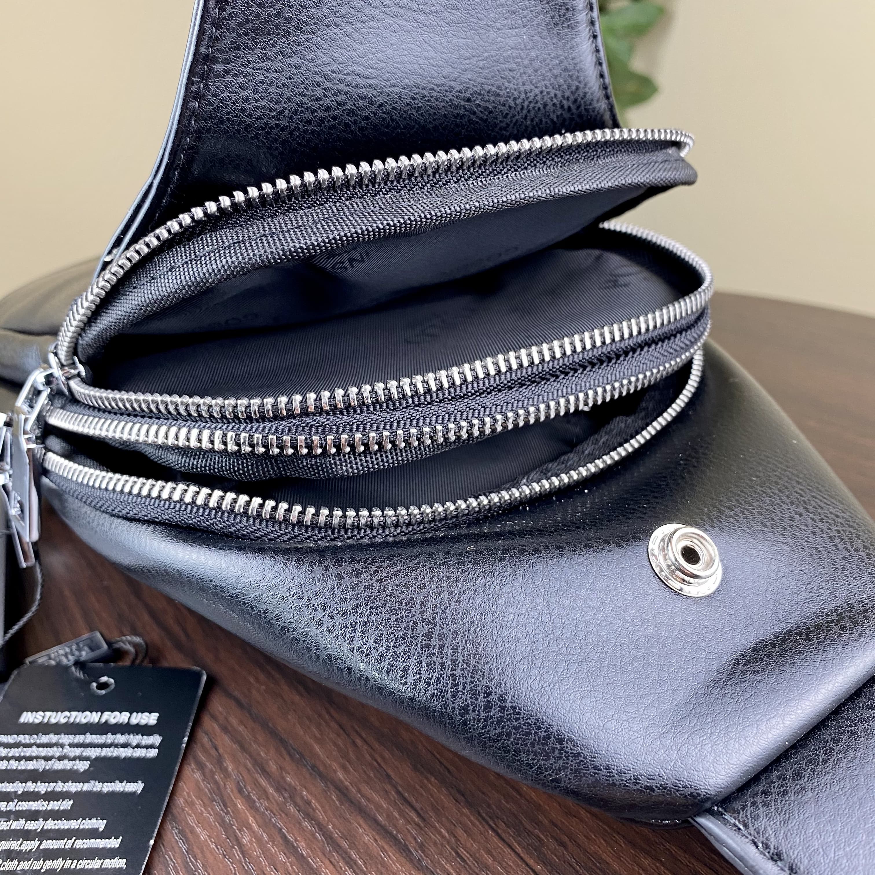 Стильная небольшая мужская сумка рюкзак с эко кожи POLO B1202 BLACK - 2