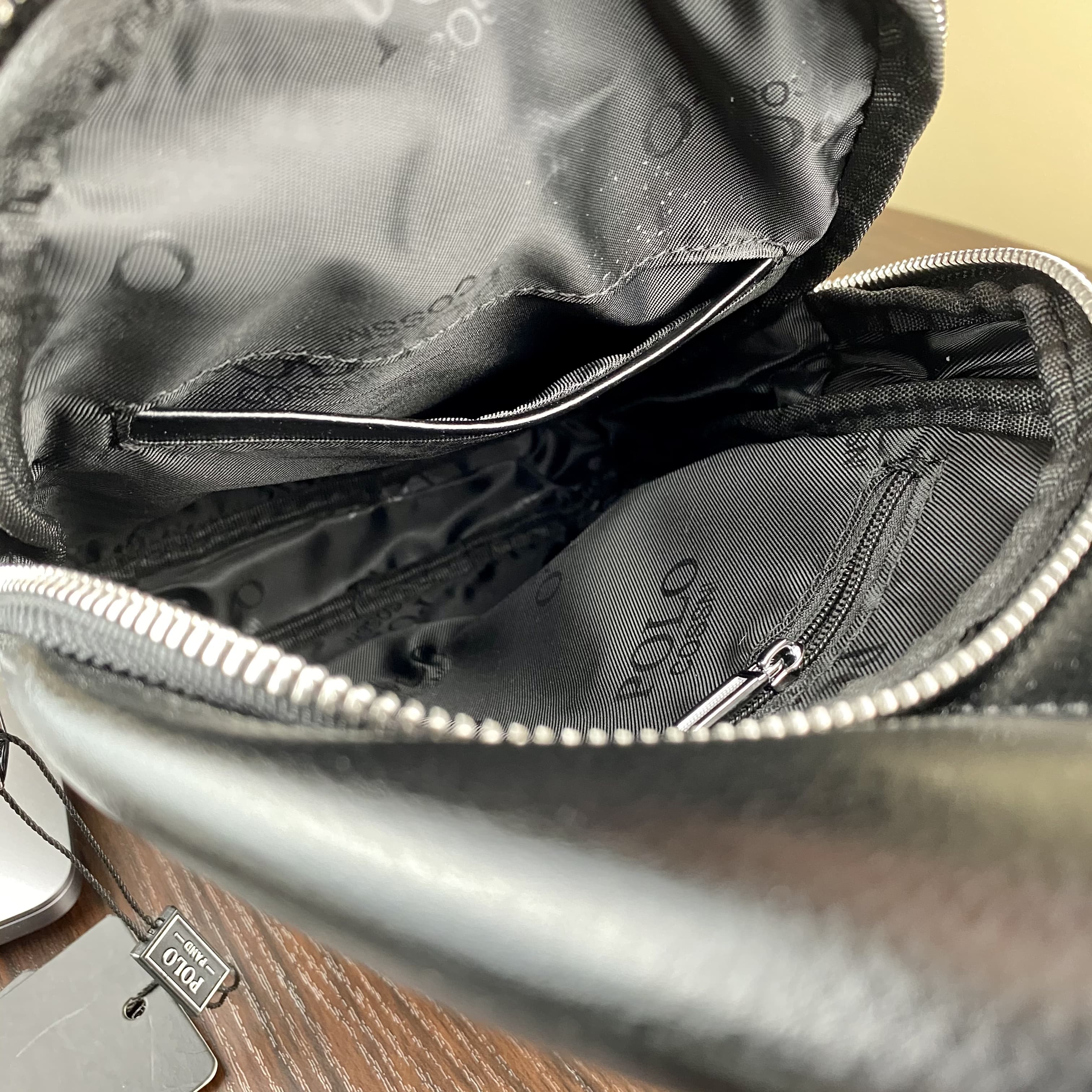 Стильная небольшая мужская сумка рюкзак с эко кожи POLO B1203 BLACK - 2