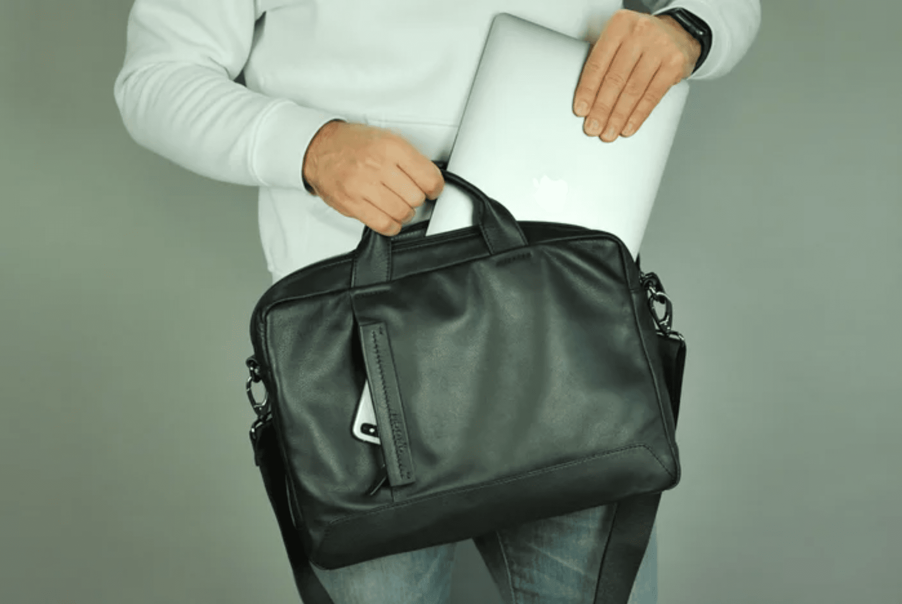 Деловая кожаная мужская сумка BUONO J010-3070 BLACK - 9